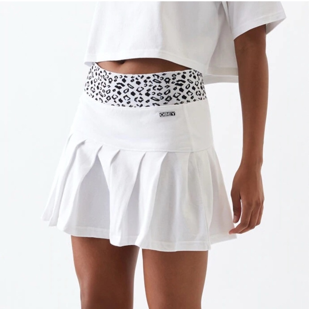 Obey White Skater Mini Skirt Pleated Athletic